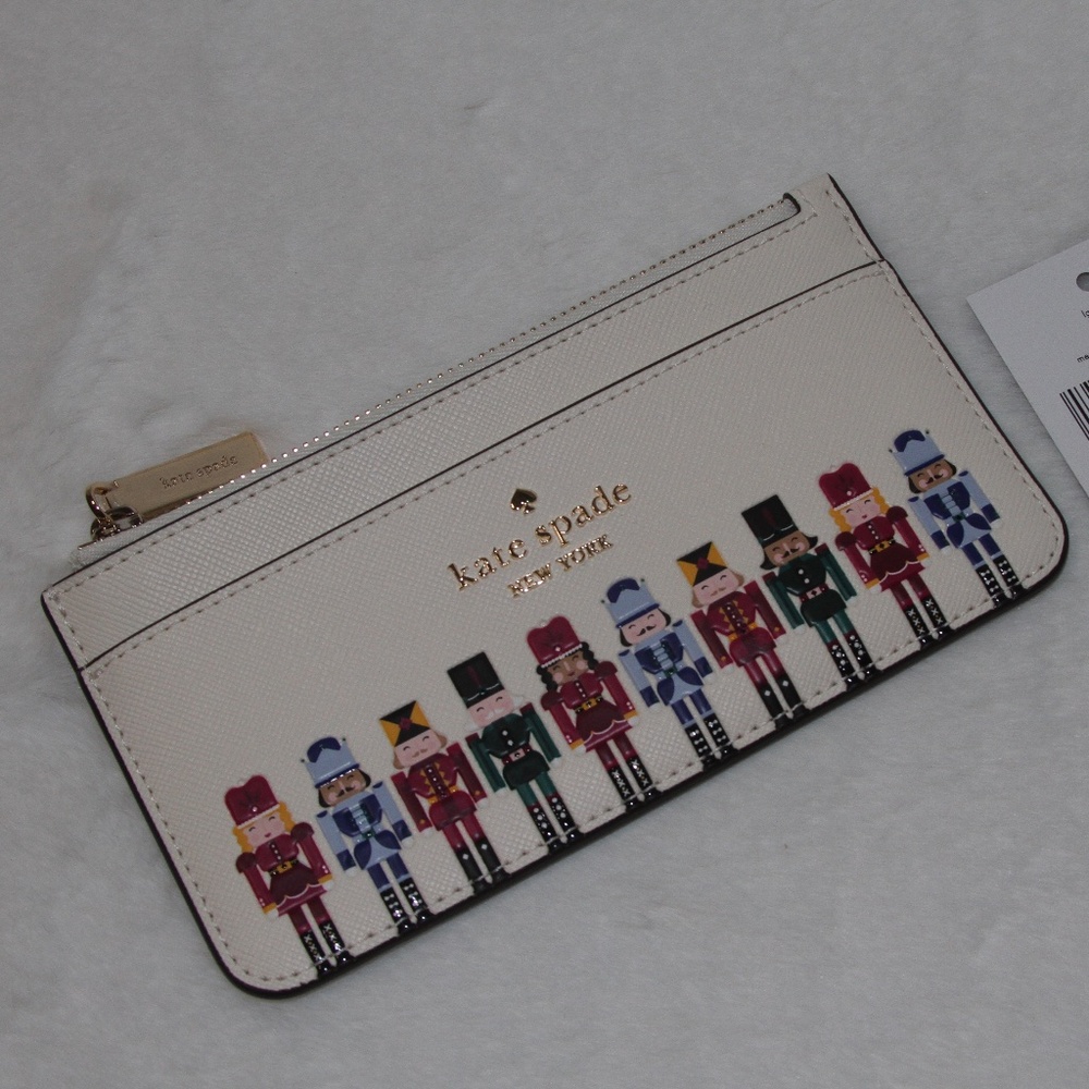 kate spade Oh What Fun! Nutcracker large slim cardholder NWT